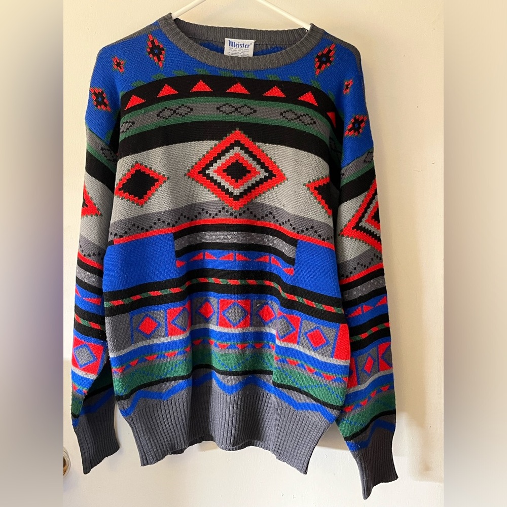 Vintage Men’s Ski Sweater by Meister Large Geometric print